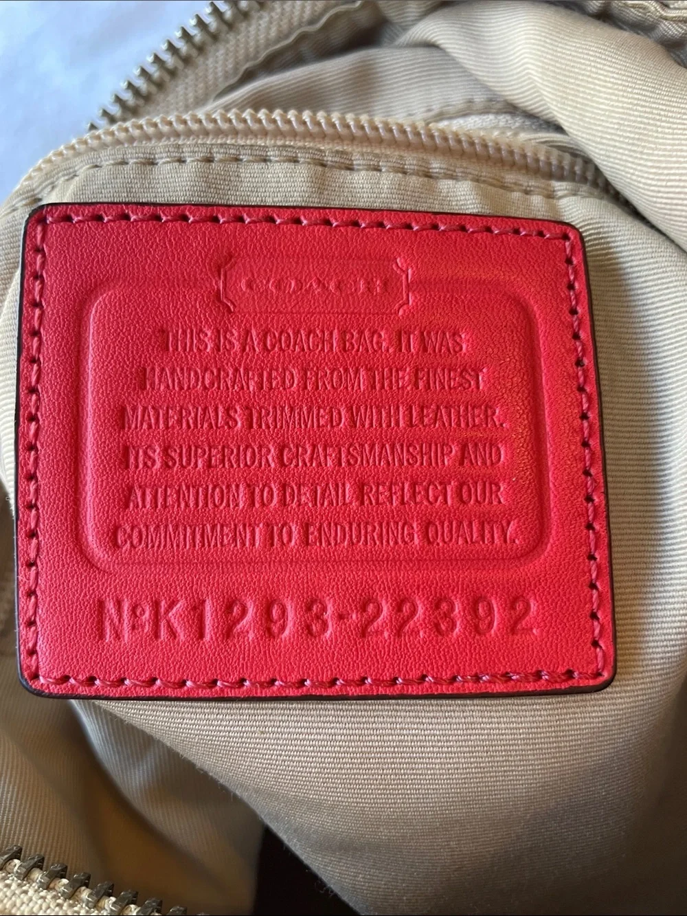 Coach Beige Gold and Canvas Crossbody with Coral Leather Trim